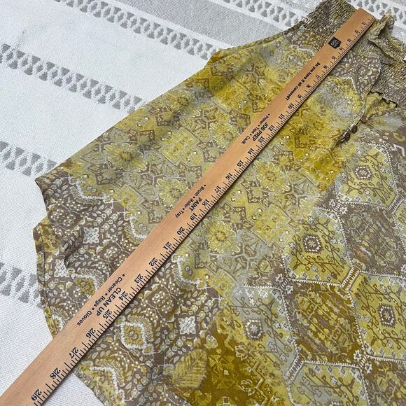 Alex & Lili Sleeveless Blouse Yellow Abstract Popover Lightweight Flowy Top L - Picture 4 of 10